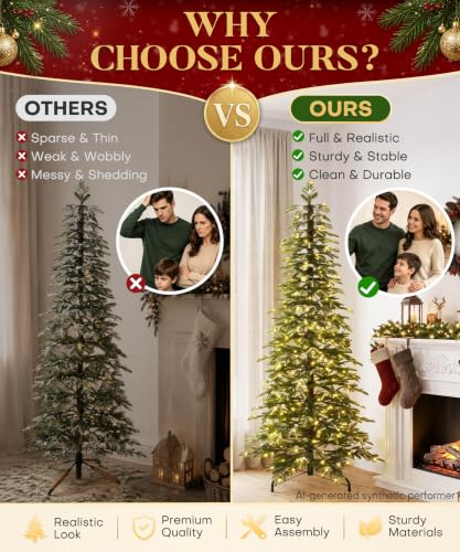 Decoway Pre-lit Pencil Christmas Tree: Snow Flocked 240 LED Lights (5ft) - Image 2
