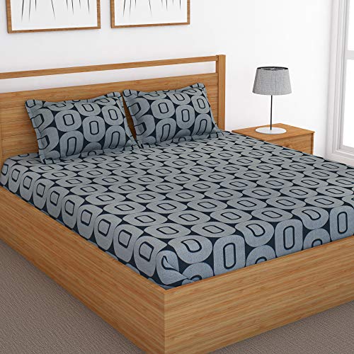 Image of Story@Home 120 TC 100% Cotton Candy Gold Collection 1 Bedsheet for Double Bedand 2 Pillow Cover - Geometric, Grey