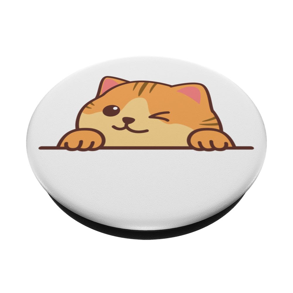 Cute Orange Cat Winking Its Eye PopSockets Swappable PopGrip, Black - Image 2