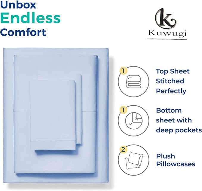 Miniatura 5 de Juego de sábanas de 800 hilos 100% algodón egipcio suave de fibra larga, juego de 4 piezas, sábanas tamaño Queen, hasta 21 pulgadas de profundidad