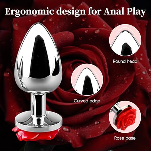 Image of Luxury Metal Anal Plug - Elegant Waterdrop Shape with Intricate Rose Petal Base. Body Safe, Durable & Hygienic Design Sex Toy for Intimate Exploration