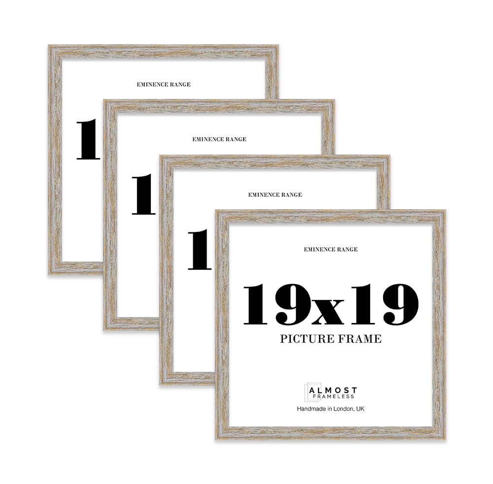 19x19 Walnut Woodgrain Picture Frame - Rustic Wood Industrial Effect Photo Frame for Wall Display, Ideal for Posters, Prints & Home Décor, Wall Hooks, 32mm Edge - 4 Pack