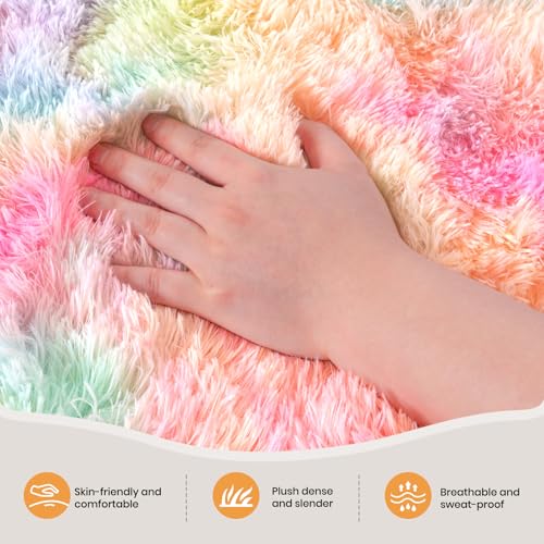 Zentavio Unicorn Rugs for Girls Room 9x12 Area Rugs for Living Room Carpet for Bedroom Washable Soft Fluffy Shag Aesthetic Plush High Pile Rug for Nursery Kids Room Dorm Room Rainbow