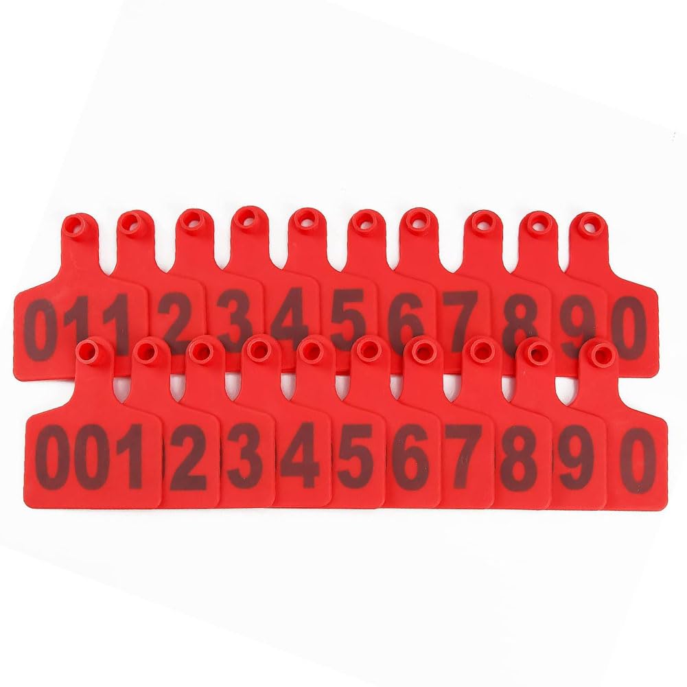 Ohrmarken für Rinder, Nummerierte Ohrmarken for Rinder, 100 Stück, mehrfarbig, verschiedene Größen(Red,7.5 * 10cm (2.95 * 3.93in) 101-200)