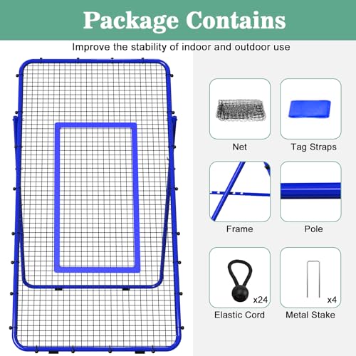 Volleyball Rebounder Netz,1.2M x 2.2M Fußball-Rebounder mit Ziel, Trainingsgerät verstellbarem Winkel & Trainingshütchen für Lacrosse Baseball Sportübungen