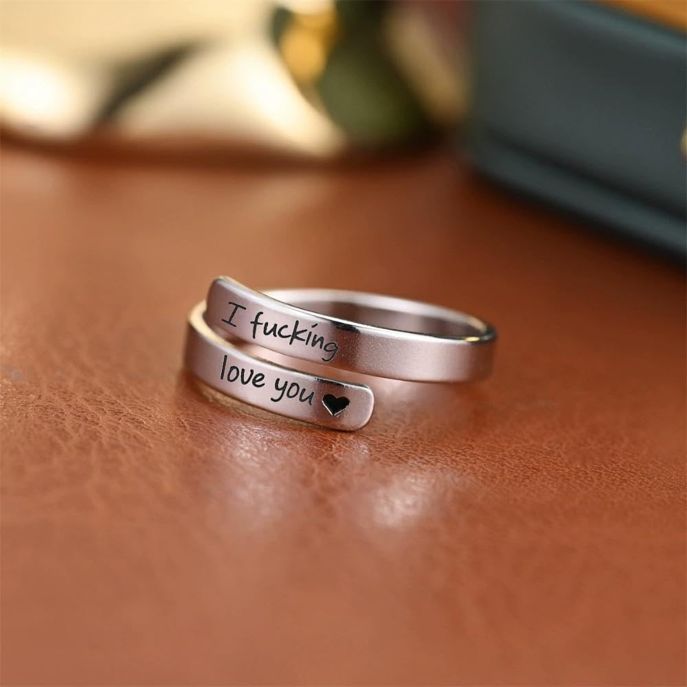 Statement Motivation Rings For Women, Adjustable Promise Pinky Stainless Steel Spiral Wrap Twist Inspirational Gift Jewelry