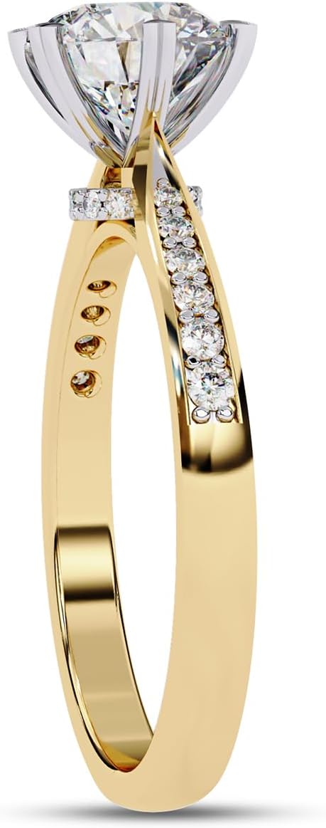 Solitaire Engagement Ring for Women, Center 7MM Round Cut Lab Created Moissanite Wedding Promise Rings in 10K / 14K Solid Gold or 925 Sterling Silver Jewelry