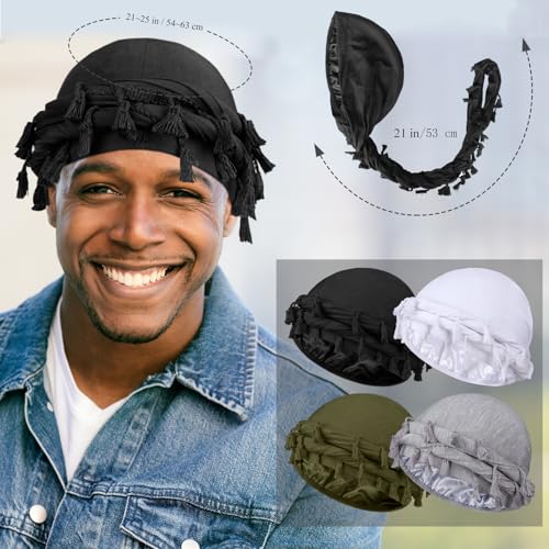 4 Pieces Satin Lined Turban Silky Head Wraps for Men, Halo Turban Mens Turban Head Scarf for Hair2