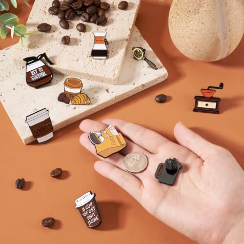 Image of 9Pcs Coffee Theme Brooch Enamel Pins Coffeepot Bean Croissant Coffee Cup Lapel Badge Pins Barista Drink Brooch Badges for Backpacks Bags Hats Clothing Decorative Supplies