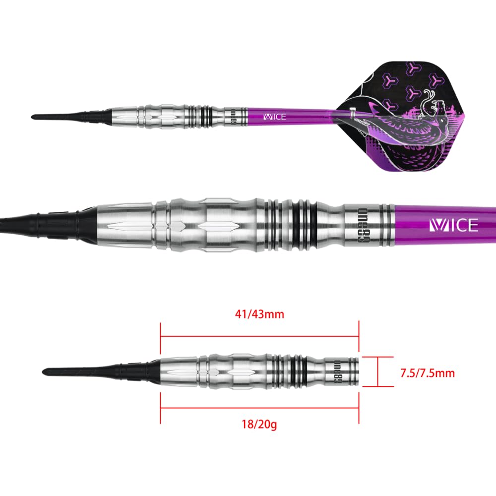 ONE80 Soft Dart Jelle Klaasen The Cobra V2 VHD 90% wolframu – idealna równowaga i przyczepność dla graczy miękkich rzutek, zestaw rzutek z trzonkami i lotkami, wysokiej jakości rzutki z wolframu