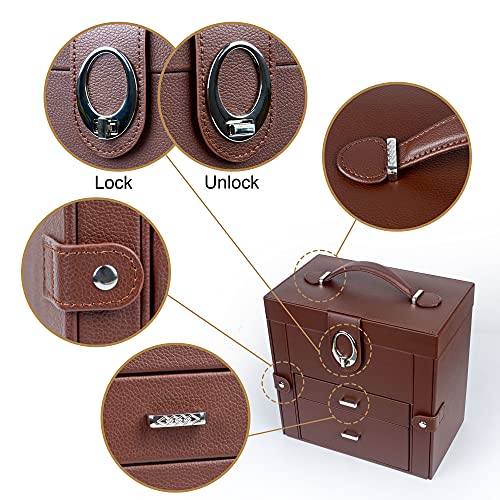 Kendal Jewelry Box For Women, Leather Jewelry Organizer With 2 Drawers And Mirror, Portable Travel Case For Necklace, Ring, Jewelry Ljc08Brn #TOP3