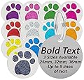 JK Personalised Engraved Round Glitter Paw Print BLACK BOLD LETTERING Dog/Cat Pet ID Tag Small/Large (Standard - 25mm, Red)