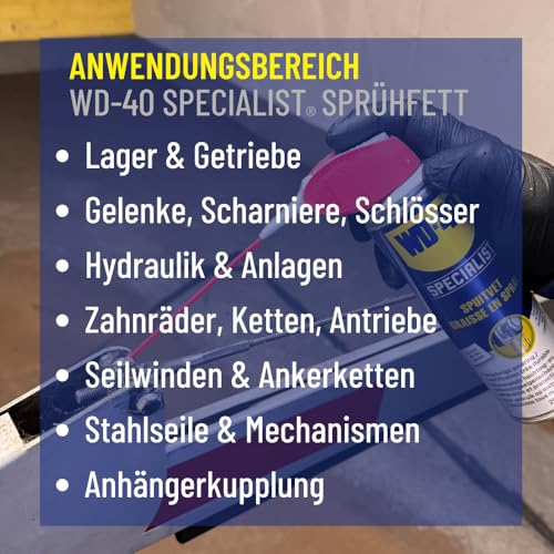WD-40 Specialist Sprühfett Smart Straw 300ml – Hochviskoses Sprühfett für Zahnräder, Scharniere & Seilzüge, bildet eine widerstandsfähige Schutzschicht für dauerhafte Schmierung unter Belastung