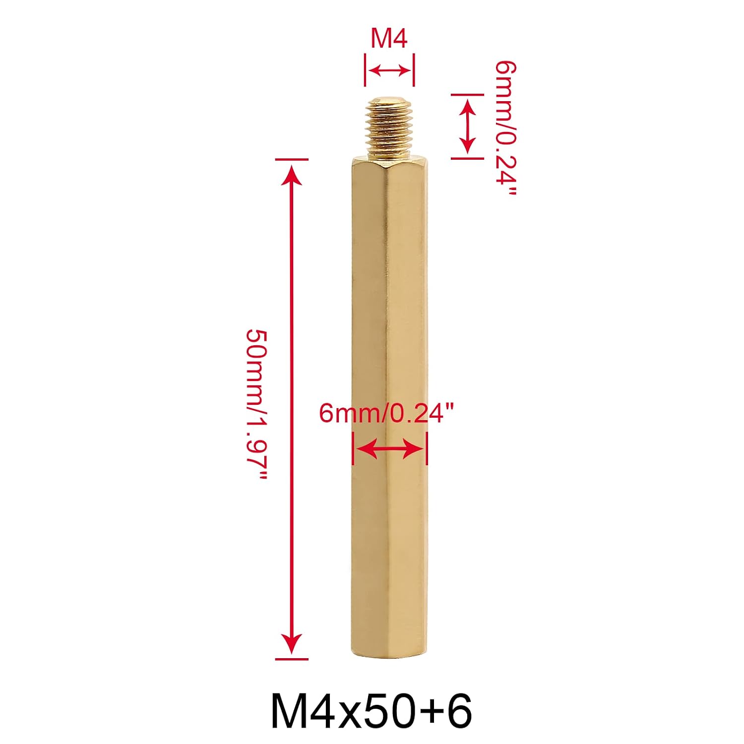 Brass Hex Standoff M4 x 50mm + 6mm, 30Pcs Male to Female