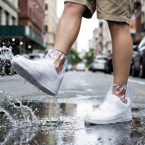30 PCS (15 Pairs) Upgraded Shoe Covers for Rain W/Black High Elastic Wide Rubber Bands Unisex Thickened Plastic Rain Shoe Covers Waterproof Rain Shoe Covers Waterproof for Rain & Home Use