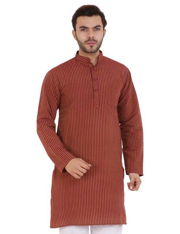 Men's Solid Cotton Blend Ethnic Wear Regular Full Sleeve Kurta (Maroon_X-Large)
