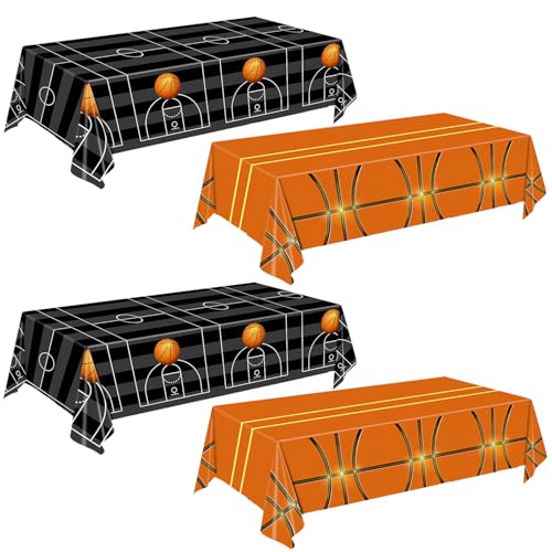 QIYANPAX 4 Pieces Basketball Tablecloth - Basketball Birthday Party Decorations Basketball Table Cloth Soccer Tablecloth Plastic Table Cover for Basketball Party Decorations, 54 x 108 Inch