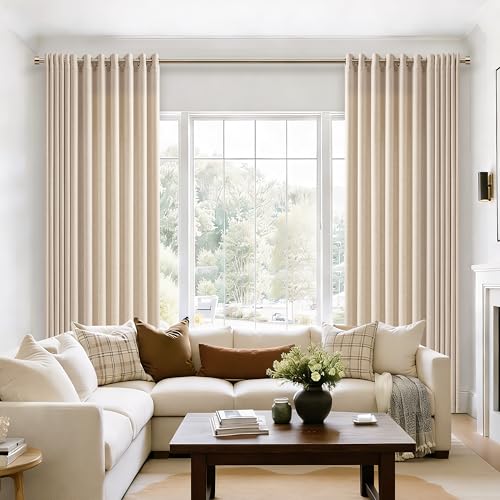 Image of 72 Inch Wide Extra Wide Flax Linen Curtains 90 Inch Length 1 Panel | Grommet, Drapes for Patio Sliding Glass Door, Light Filtering, Semi Sheer, Privacy , Large Window, for Living Room, 72x90