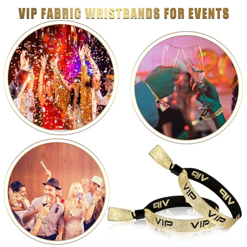 Aoriher 50 Stück VIP Stoff Einlassbänder VIP Eintrittsbänder Goldene Eintrittsarmbänder Festival Bändchen Partybänder für Geburtstag Hochzeit Party Eventbänder für Konzerte Ausstellung Ball Kino