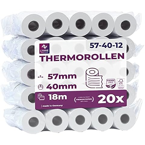 Ec-Cash Thermorollen 57mm x 18m x 12mm - Kassenrollen - Thermopapier - Bonrollen für Bankomat - Kredit-Kartenlesegeräte (57x40x12) mit SEPA-Lastschrifttext (20 Rollen) Cover