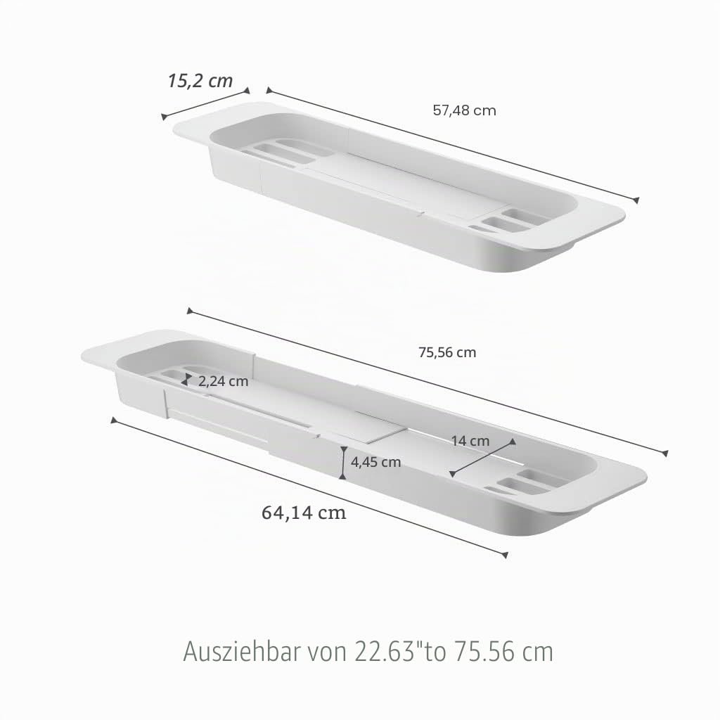 Yamazaki 3546 Tower Extendable Bathtub Tray, White, ABS Resin, 57.575 x 15.5 x 4.5 cm