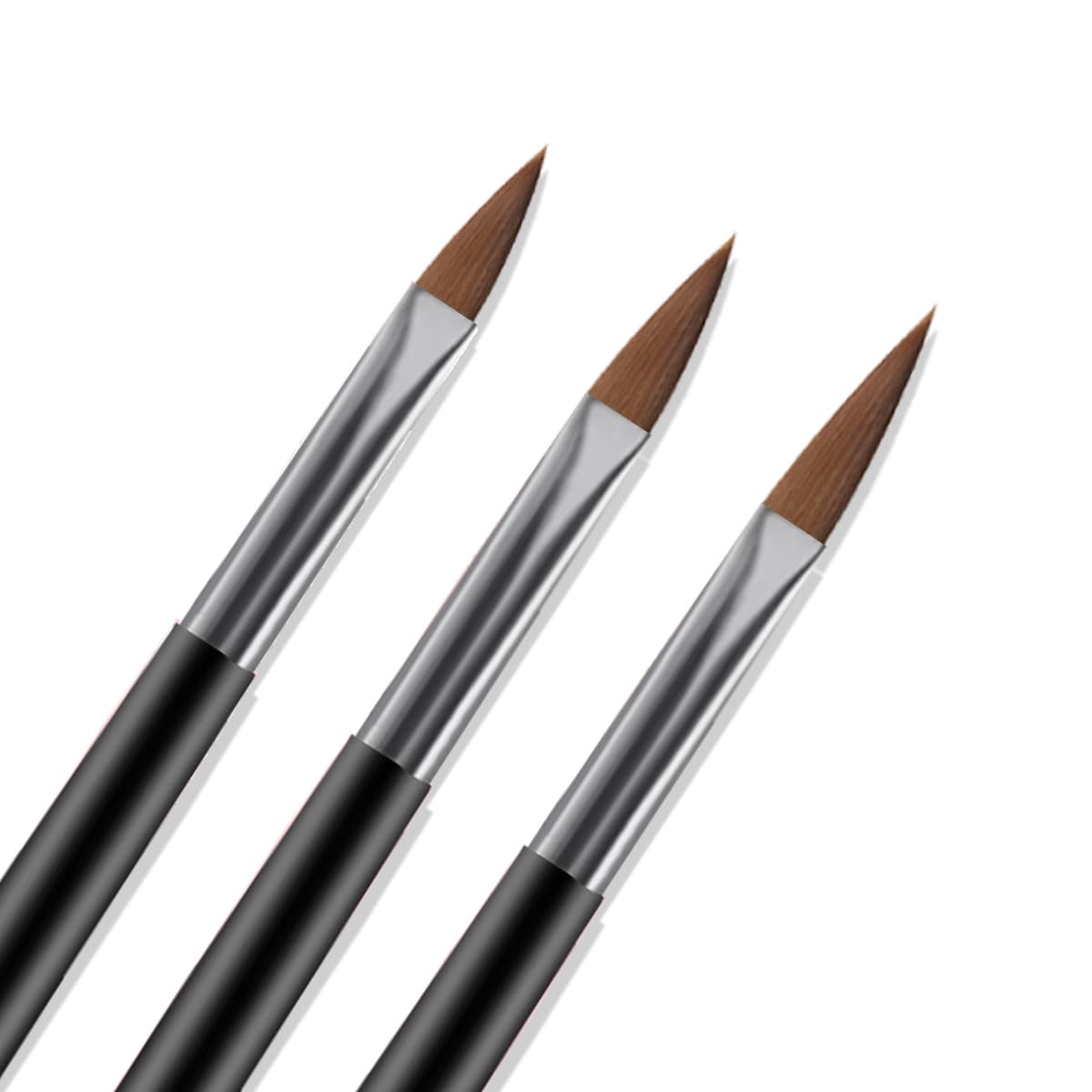 Juego de Pinceles para Acrílico, 3 Piezas – Pinceles para Polvo Acrílico, Pincel para Diseño de Uñas con Tallado 3D y Detallado, Herramienta de Manicura para Extensiones, Tamaños 8/10/14,Negro
