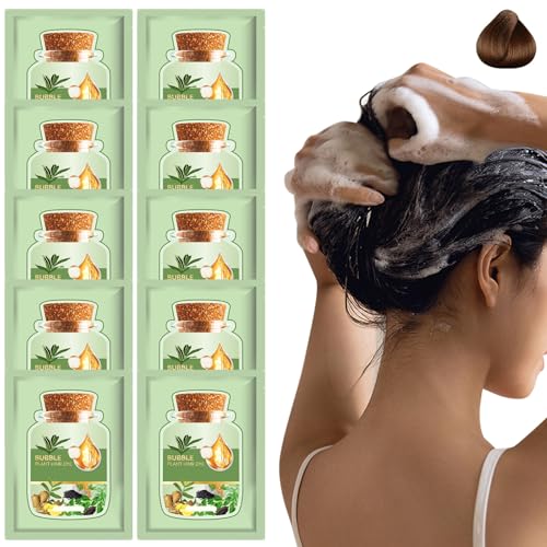Tinte para el cabello de burbujas, tinte de cabello natural de 10 piezas con herramientas, 30 ml de champú de burbujas botánicas naturales seguras con extractos de plantas para niñas, marrón castaño