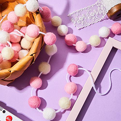 Willbond Wool Felt Ball Garland Colorful Pom Pom Garland 6.5 Feet Long 24 Ball Garland For Mardi Gras Easter Halloween Thanksgiving Christmas Wall (Pink, Light Pink, Beige, White,3 Pieces) #TOP4