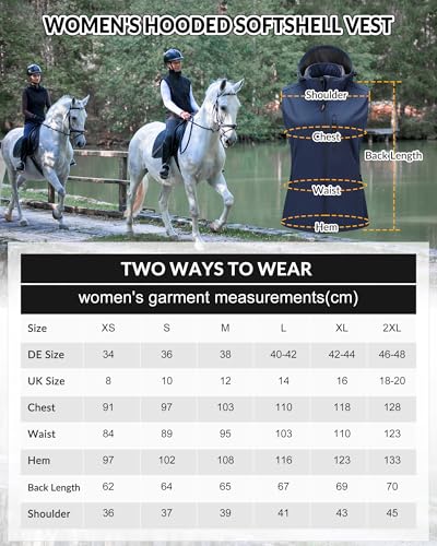 Outdoor Ventures Damen Softshell Westen mit Kapuze Leichte Fleece Gefütterte Ärmellose Jacke Wasserdichte Winddichte Weste Vest mit Zip up-Taschen Juwel Blau M