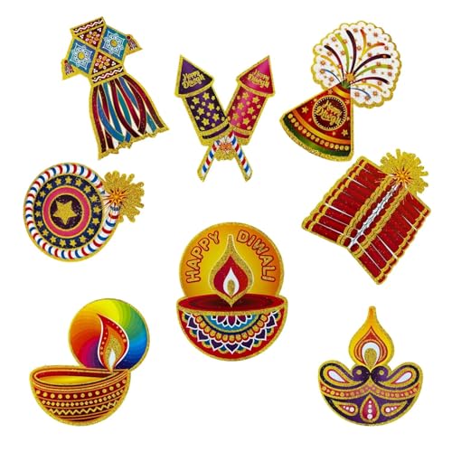 Image of 9 Pcs Happy Diwali Decorations Banner (Cardstock), Cutouts for Home and Office (Pack of 9)