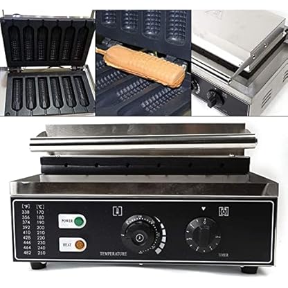 Hotdog-Waffeleisen, kommerzielles Waffeleisen, 1500 W, elektrische Mais-Hotdog-Maschine, antihaftbeschichtete French-Muffin-Waffeleisen, 6-teilig, kommerzielles Waffeleisen für den Heimgebrauch – Bild 3