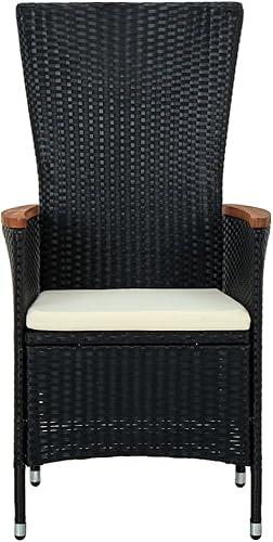 Miniatura 4 de Sillas de patio 2 piezas con cojines de ratán de polietileno negro para patio al aire libre, comedor, césped, sillas de comedor al aire libre,