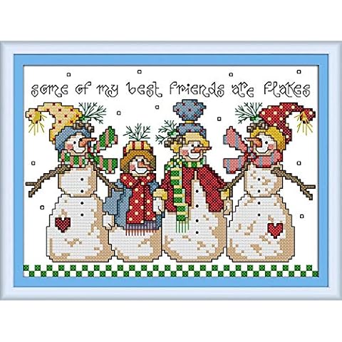 Cross Stitch Kits, Awesocrafts Snowman Easy Patterns Cross Stitching Embroidery Kit Supplies Christmas, Stamped or Counted (Snowman, Stamped) Cover