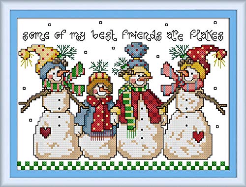 Awesocrafts Cross Stitch Kits, Snowman Easy Patterns Cross Stitching Embroidery Kit Supplies Christmas, Stamped or Counted (Snowman, Counted)