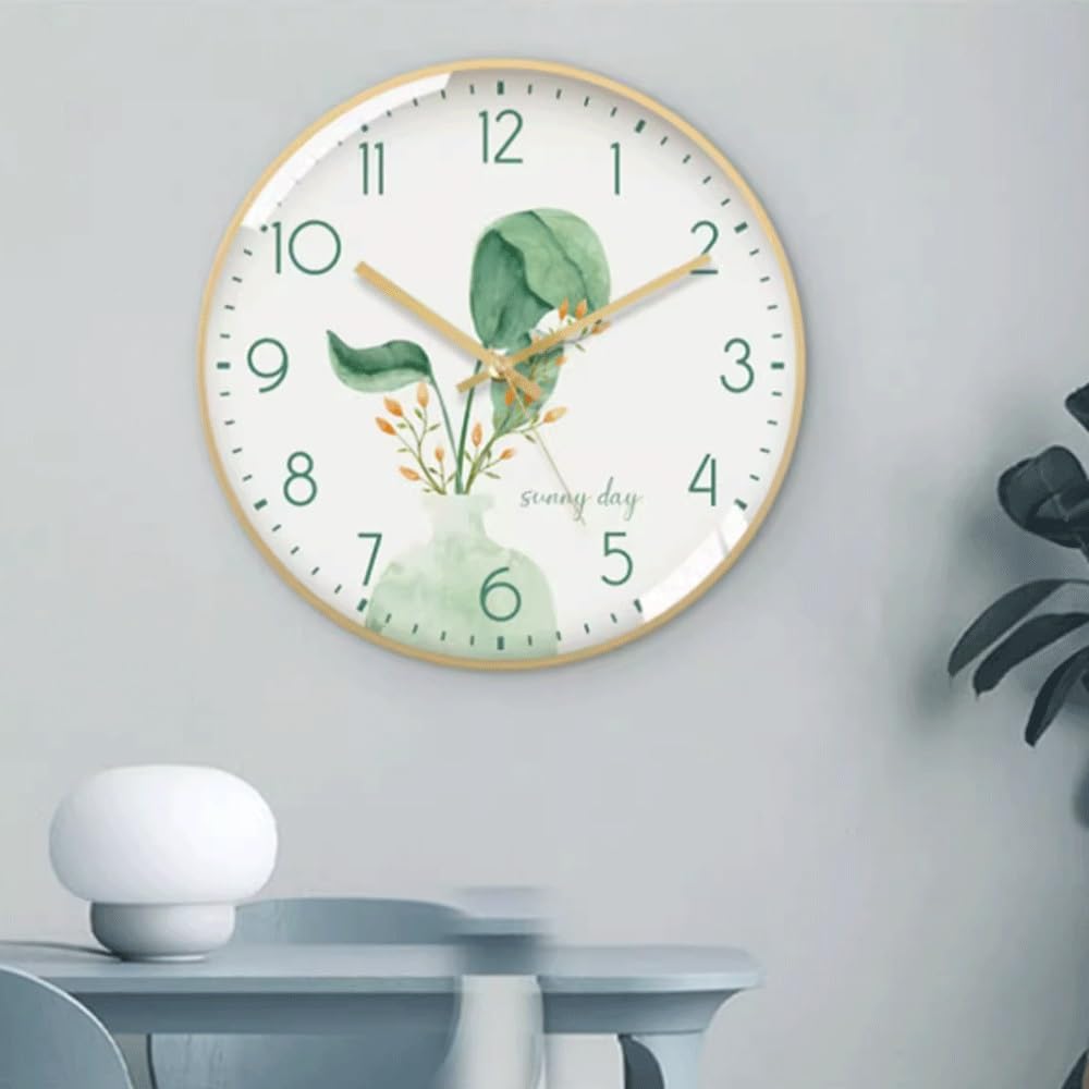 Tiempo Reloj de Pared Cuarzo silencioso for el hogar, for Oficina, Sala Estar(Gold,12 Inches)