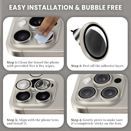 Image of ArmourPro Premium Camera Lens Protector Tempered Glass Compatible For iPhone 15 Pro max and iPhone 15 Pro Tough HD Individual Aluminum Alloy Rings 9H Camera Cover , Scratch-Resistant,Camera Lens Protection| Titanium White