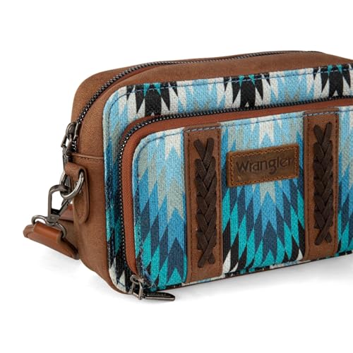 Image of Wrangler Aztec Crossbody Bag for Women Multi Pocket Shoulder Bag Boho Cross Body Wallet Purse
