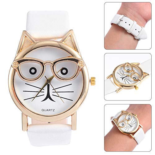 ULTECHNOVO Gato Crianças Assistir Desenho Animado Couro de Metal Impermeável para Crianças Relógio d