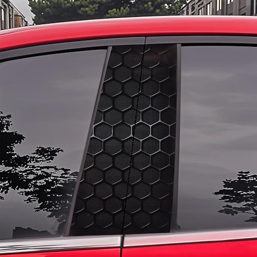 Image of Blueshyhall 2PCS Car B-Pillar Vinyl Decals, Black Honeycomb Personalized Vehicle Door Pillar Sticker, HD Printed PET Waterproof Sun Protection Scratch Cover
