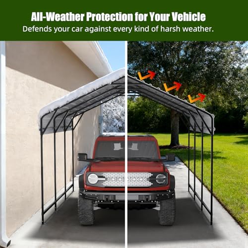 Image of 12x20ft Carport Outdoor Heavy Duty Metal Carport Canopy Steel Roof All-Weather Multi-Use Garage Shelter for Car, Boat, Tractor and Truck