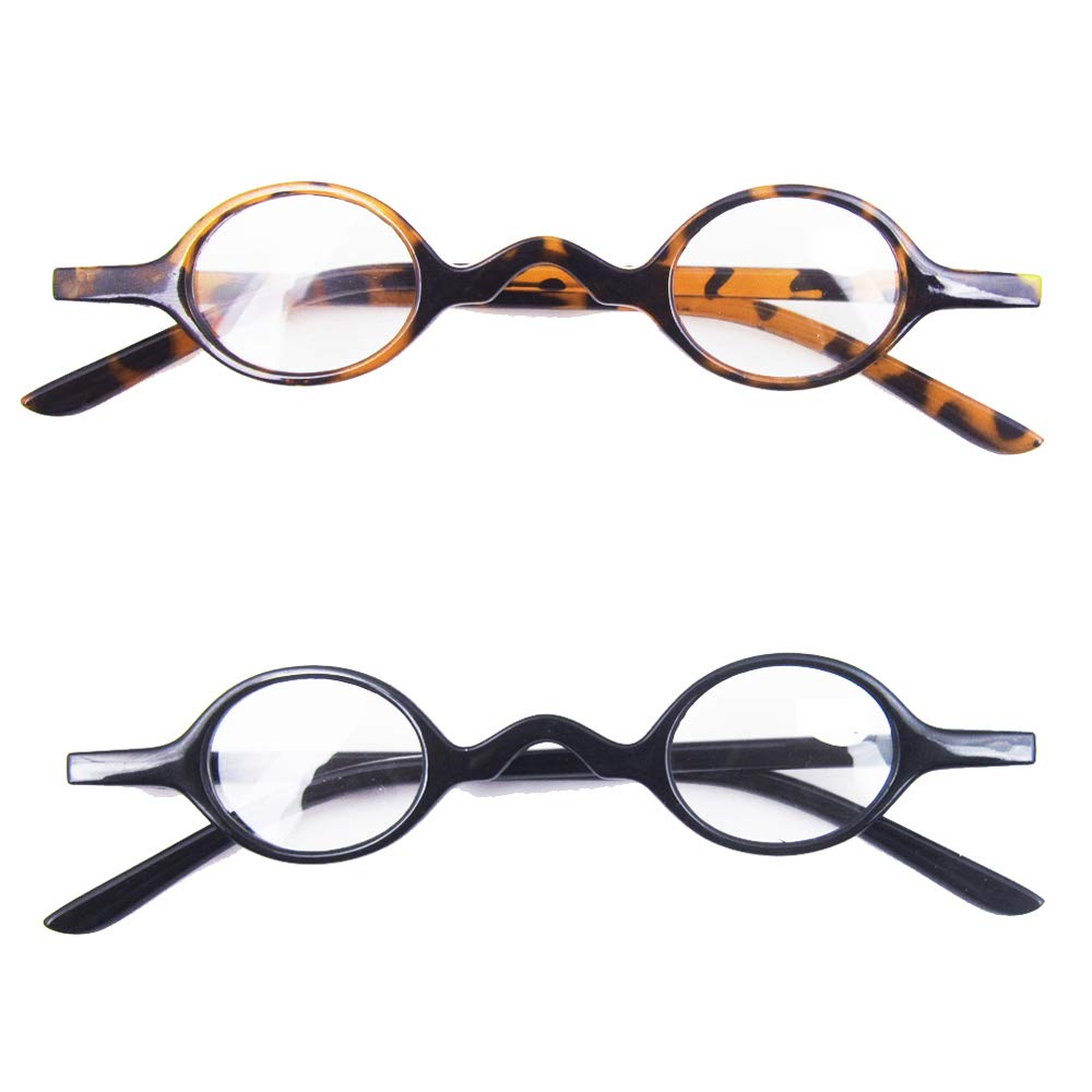 Loovit Small Round Retro Reading Glasses Mens Womens Spring Hinge Readers (Two pairs/Leopard + Black, 3.5)