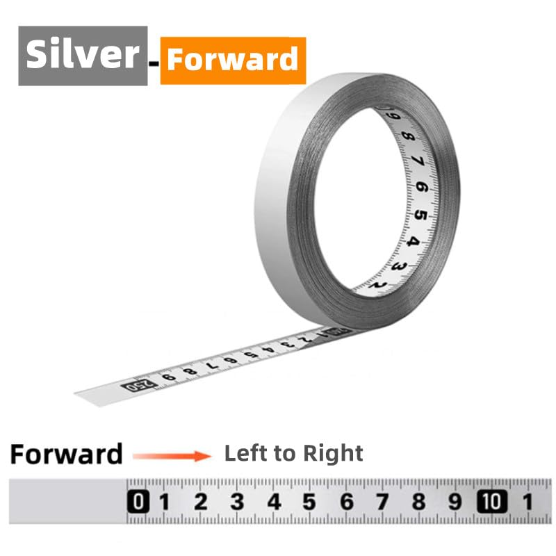Cinta métrica Regla de banco trabajo acero inoxidable autoadhesiva con respaldo adhesivo, cinta métrica, escala(Forward - Silver,5.0M)