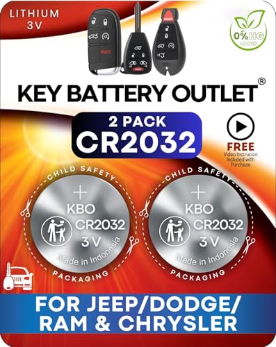 Key Fob Battery Replacement for Jeep Dodge and Chrysler Vehicles - CR2032 2-Pack - Compatible with Compass Patriot Grand Cherokee PT Cruiser Caliber Durango Models and More - OEM Quality