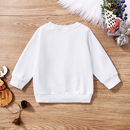 Baby Boy Hoodie Shirt Children's Christmas Printed Letters Tops Long Sleeve Fleece Pullover Solid Color Versatile Christmas Sweatershirt Top Fleece Boy (White, 2-3 Years)2