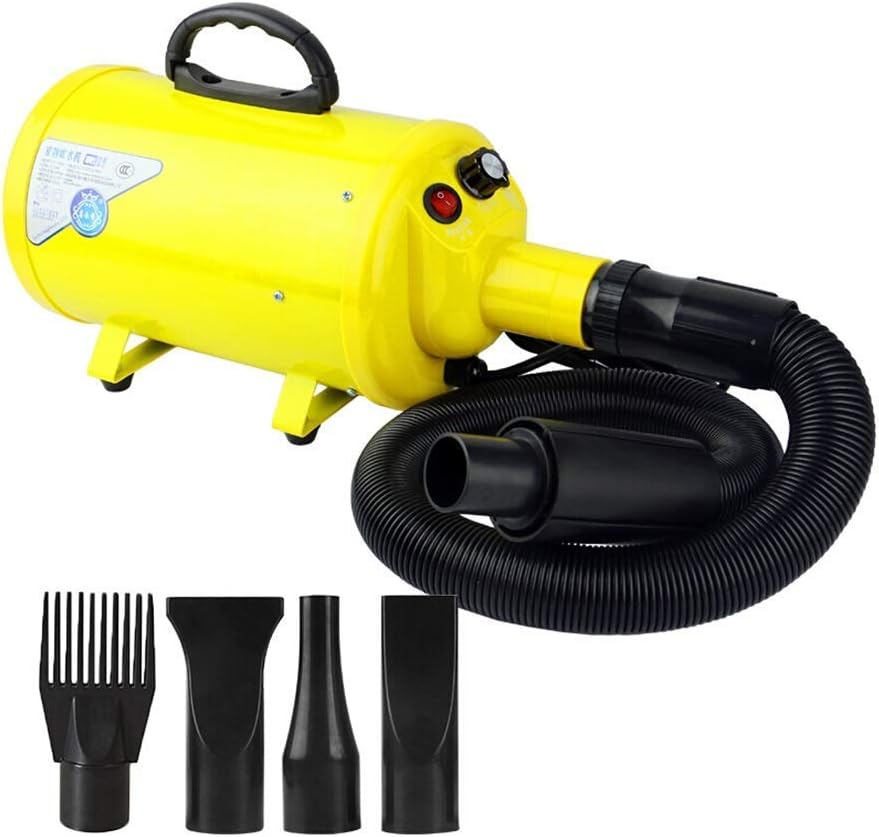 Professional 2200W Dog Cat Heater Blaster Hairdryer Low Noise with 4 Nozzles Adjustable Temperature 2.5m Flexible Hose (Color : Yellow)