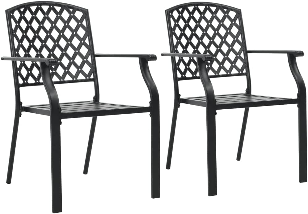 Stackable Patio Chairs 2 pcs,Modern Style Chair, Outdoor Chairs,Outdoor Patio Furniture,Bistro Set,Kitchen Chairs,Easy to Assemble,Weather Resistant,Mesh Design,for Balcony,Porch, Steel Black