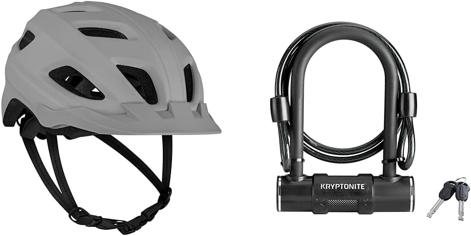 Retrospec Lennon Bike Helmet with LED Safety Light & Kryptonite Bicycle U-Lock with Braided Steel Cable