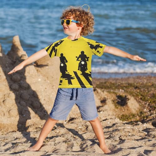 Boys Swing Shirts Motorcycle Run Yellow Sport Rashguard Short Sleeve Kids T-Shirts Sun UPF 50+4