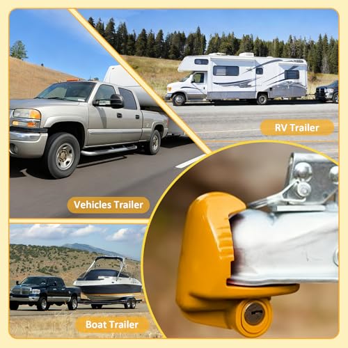 Image of Zinc Alloy Trailer Lock with Keys, Universal Trailer Tongue Lock(Yellow) | Compatible with 1-7 /8 inch, 2 inch, 2-5 /16 inch / 48mm, 51mm, 59mm Couplers, Fits Vehicles, Trailers and RVs