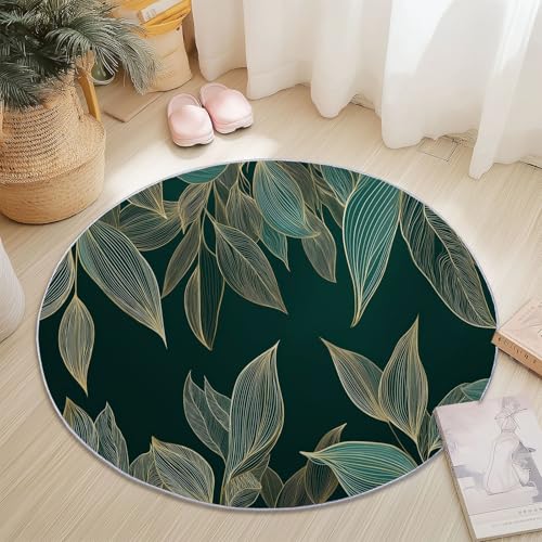 Tapis rond antidérapant et lavable 120cm motif feuilles rétro - 5